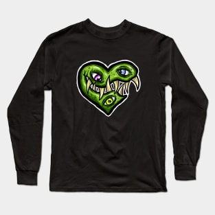 Zombie Heart Teethy Smile Green Valentines Day Long Sleeve T-Shirt
